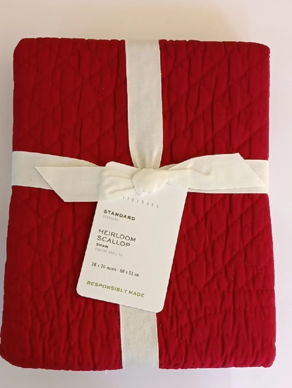 NWT Pottery Barn Heirloom Scallop Quilted Standard Sham Red Cotton